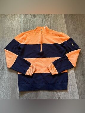 Vintage Liz & Co Striped Quarter-Zip Sweater Size Small